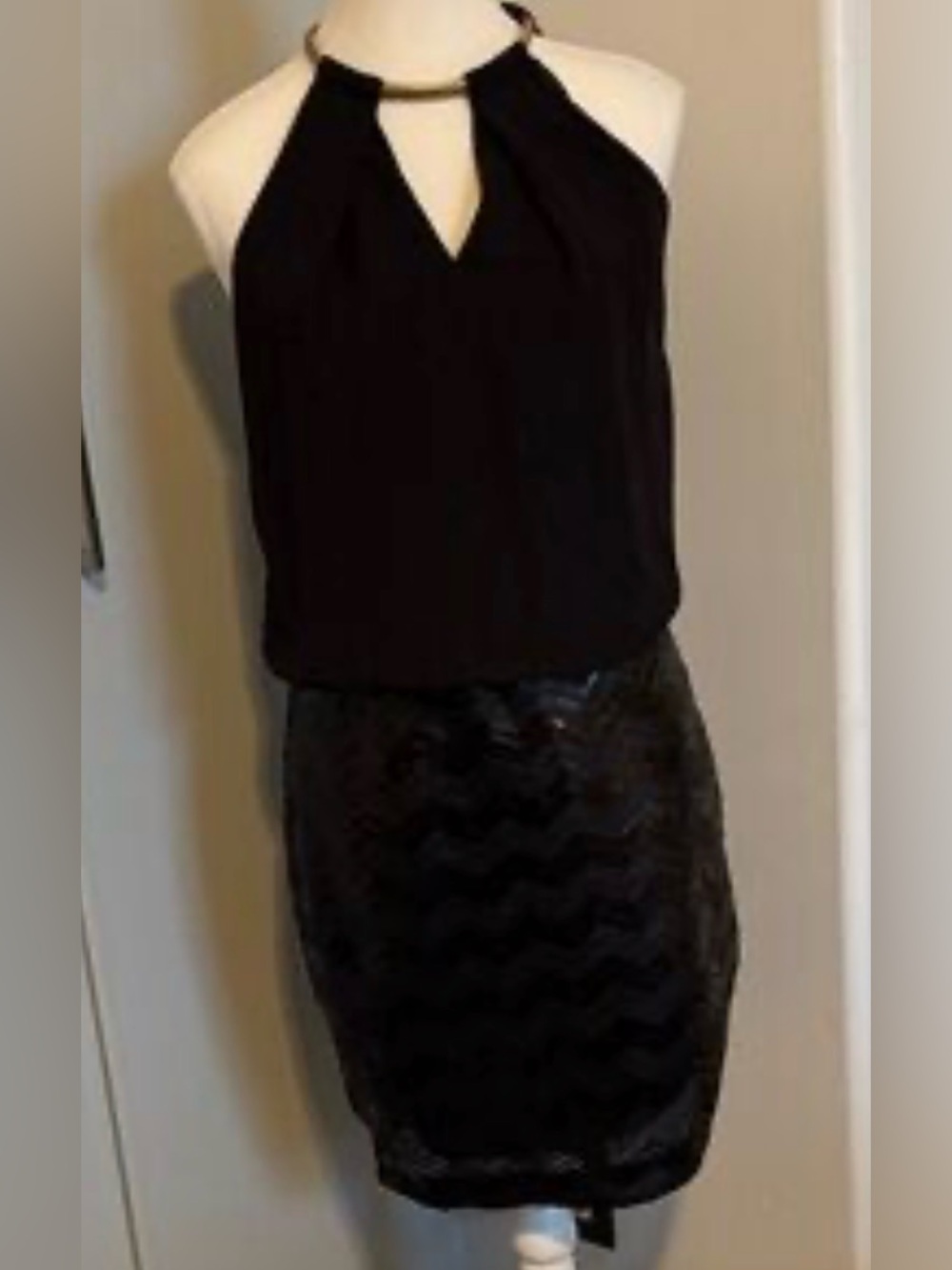 Guess Black Halter Dress with Sequined Chevron Skirt